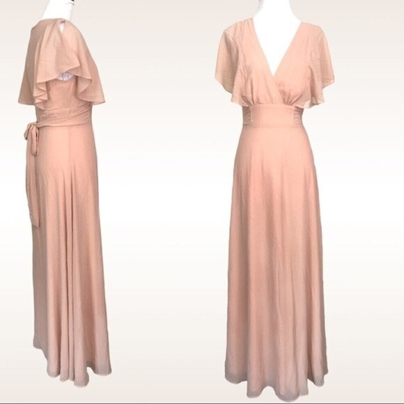 Lulus Dearly Loved Cream Pastel Flutter Sleeve Maxi Dress - Picture 3 of 16